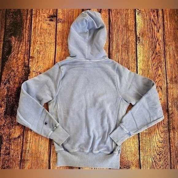 Vintage Champion Reverse Weave Hoodie Women's  XS Blue Sweatshirt Logo C Sweater - Picture 11 of 12